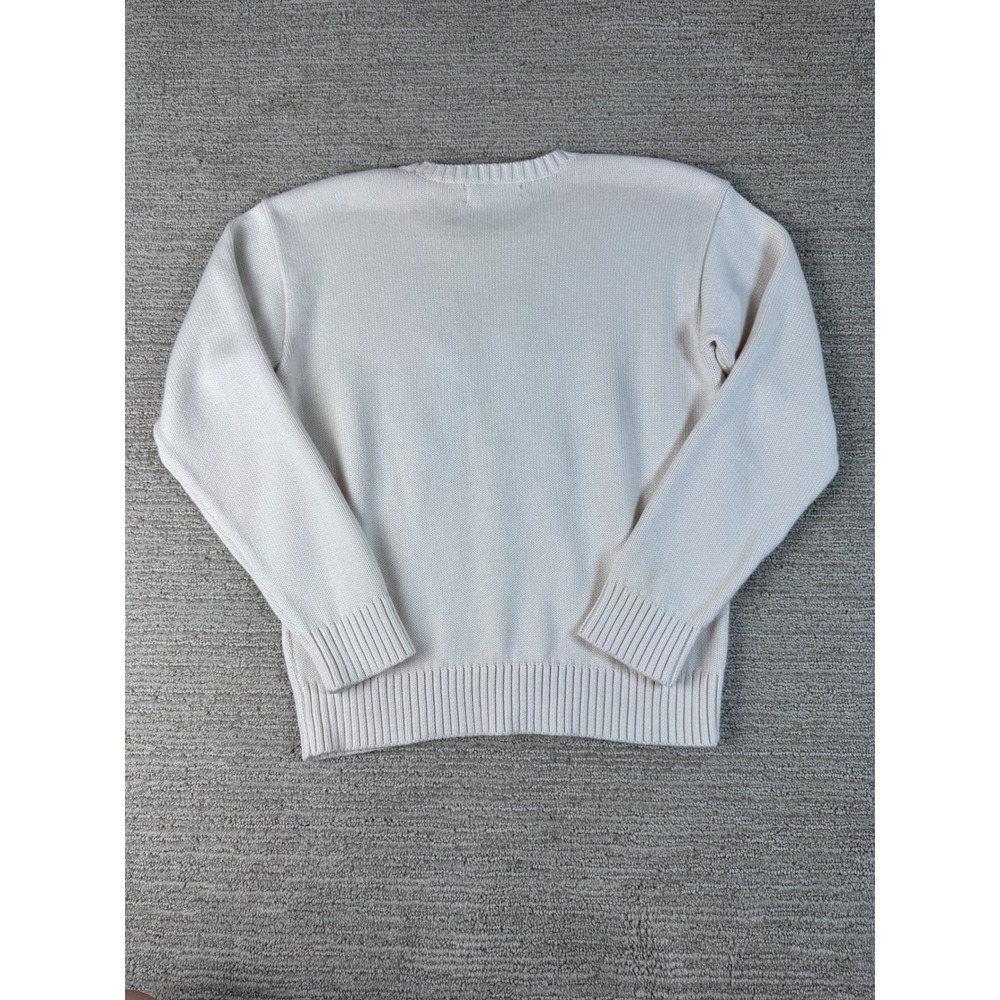 Lauren Ralph Lauren Cream Cotton Knit Equestrian Crest Sweater Small Gold Horse - Picture 2 of 14